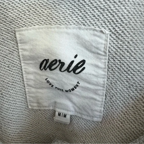 Aerie V Neck Sweatshirt Gray Crop Off The Shoulder M Oversized - Picture 2 of 4